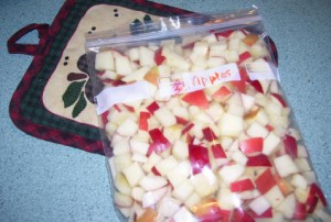 freeze chopped apples in quart sized freezer bags